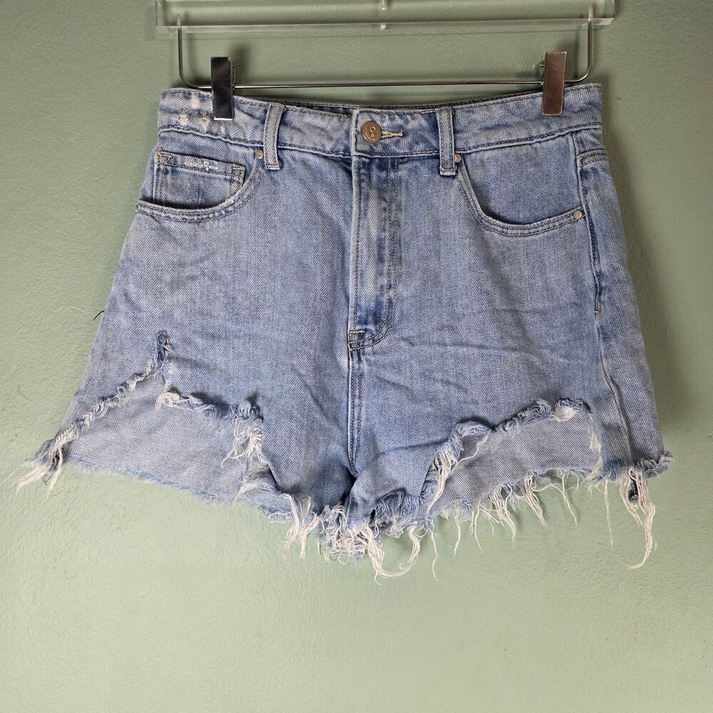 Insane Gene Womens Frayed High Rise Light Wash Shorts Size Medium